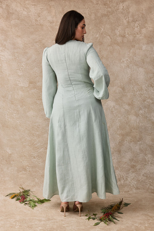 Daffodil Linen Maxi Nursing Dress - Blue Gum