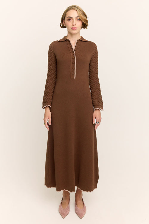 Daphne Long Sleeve Knit Midaxi Dress Chocolate