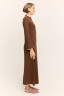 Daphne Long Sleeve Knit Midaxi Dress Chocolate