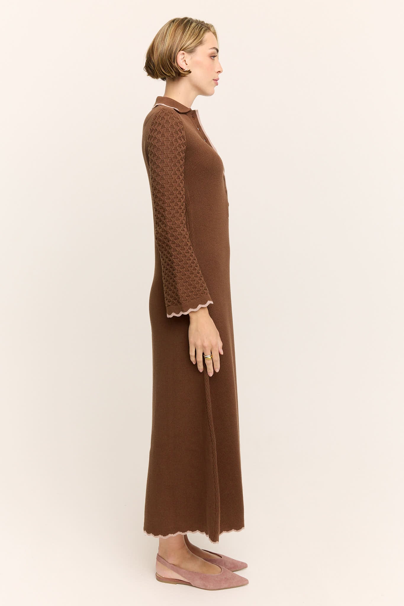 Daphne Long Sleeve Knit Midaxi Dress Chocolate