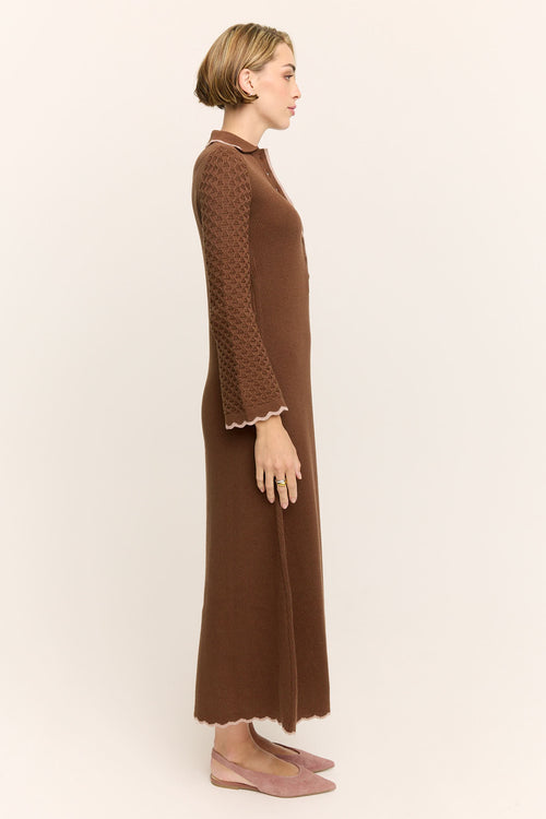 Daphne Long Sleeve Knit Midaxi Dress Chocolate
