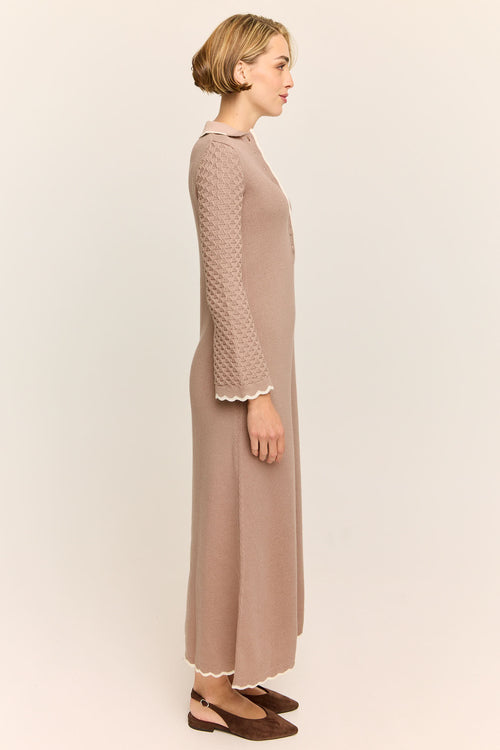Daphne Long Sleeve Knit Midaxi Dress Taupe