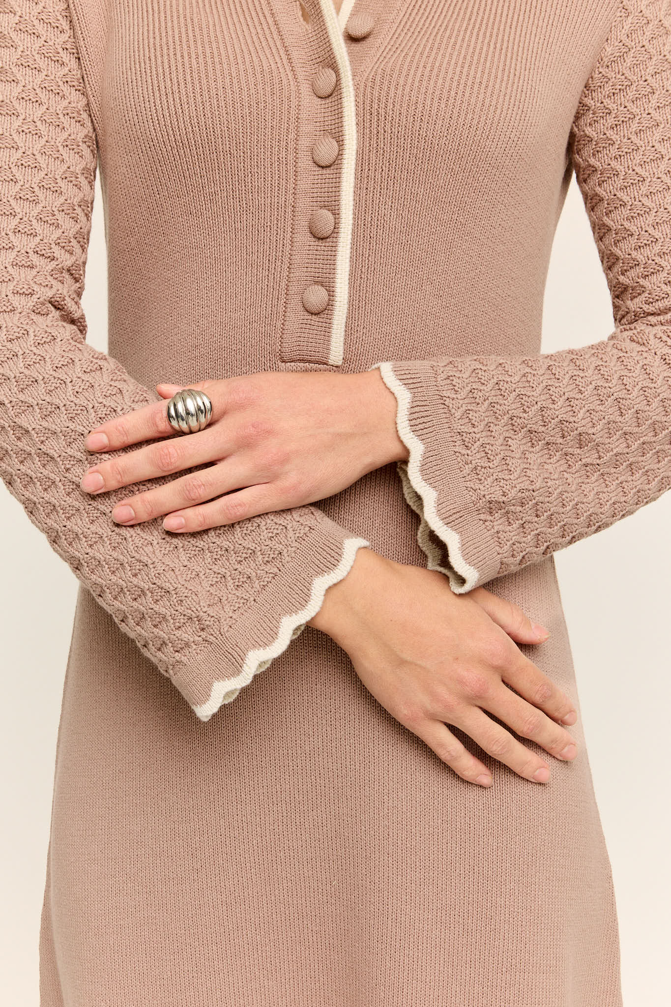 Daphne Long Sleeve Knit Midaxi Dress Taupe