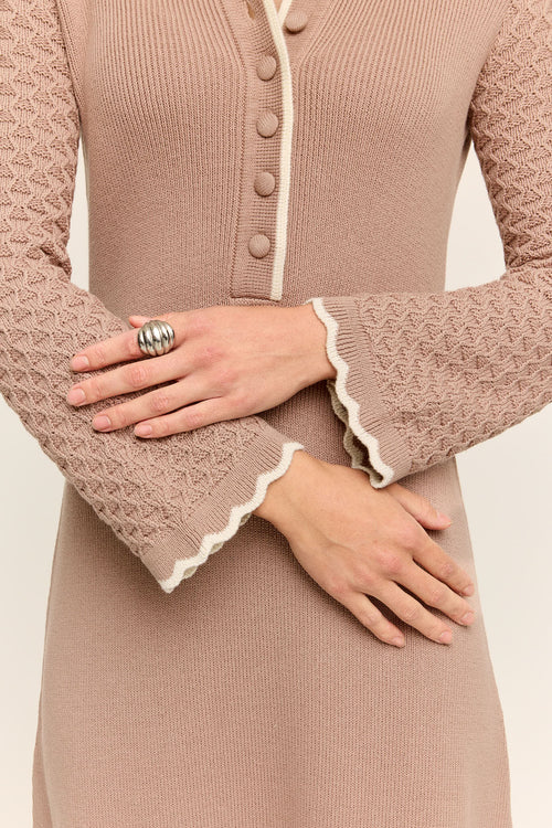 Daphne Long Sleeve Knit Midaxi Dress Taupe