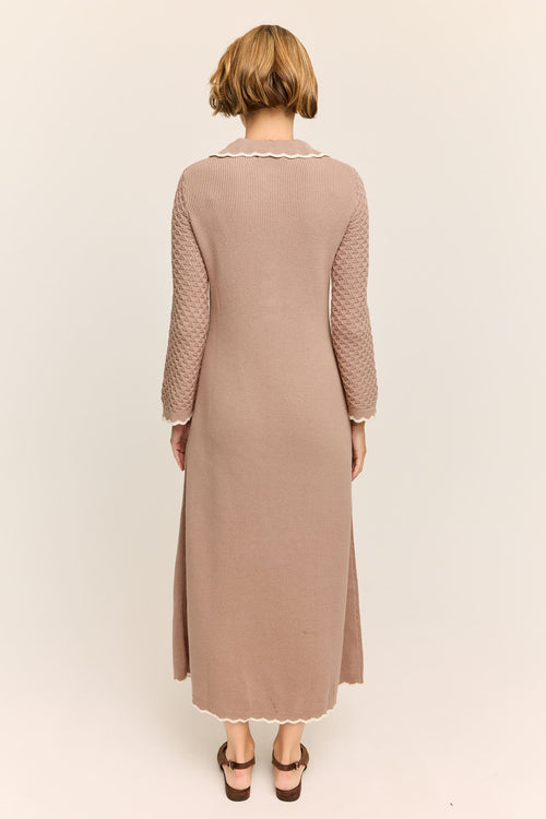 Daphne Long Sleeve Knit Midaxi Dress Taupe