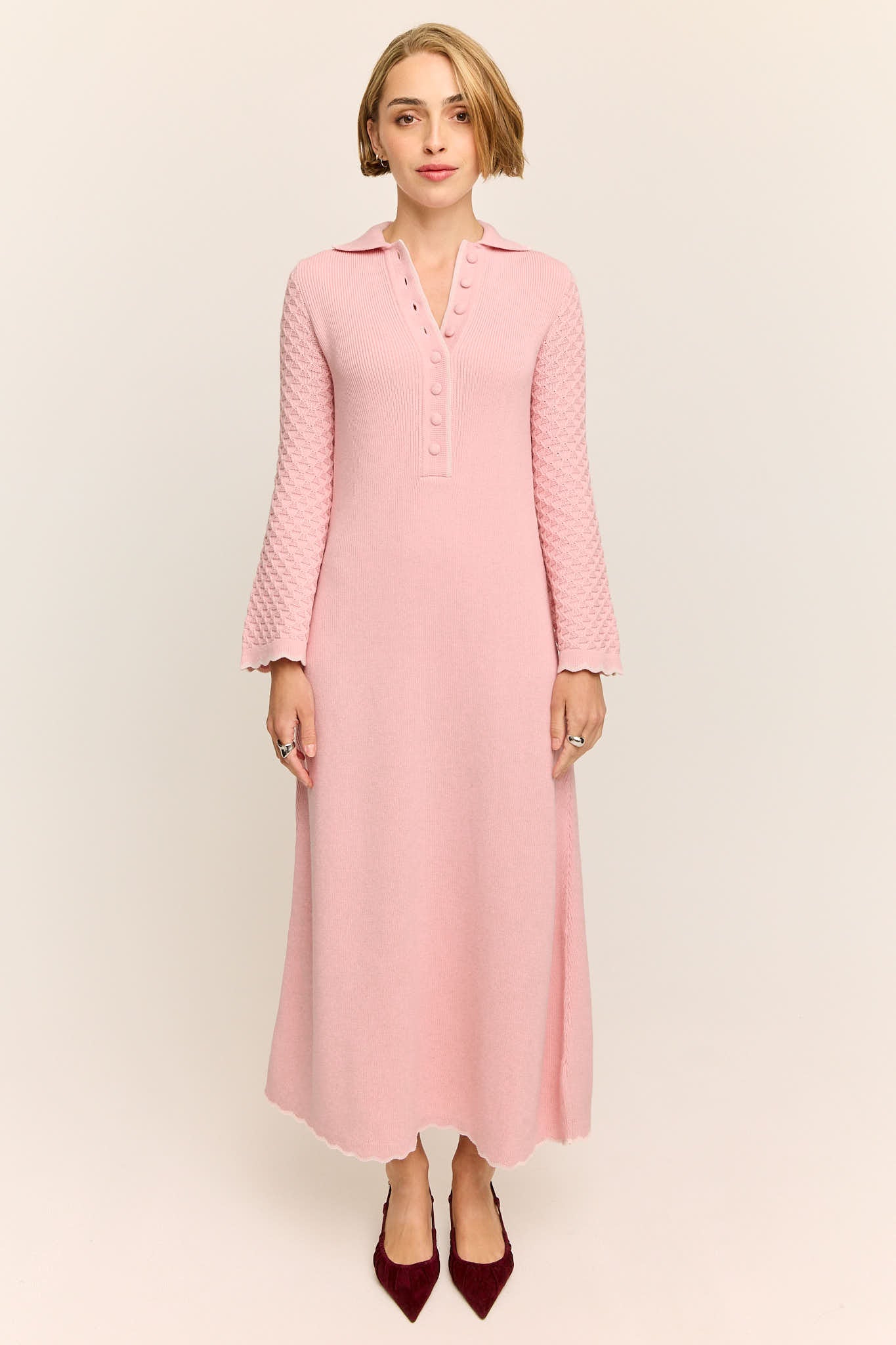 Daphne Long Sleeve Knit Midaxi Dress Sakura Pink