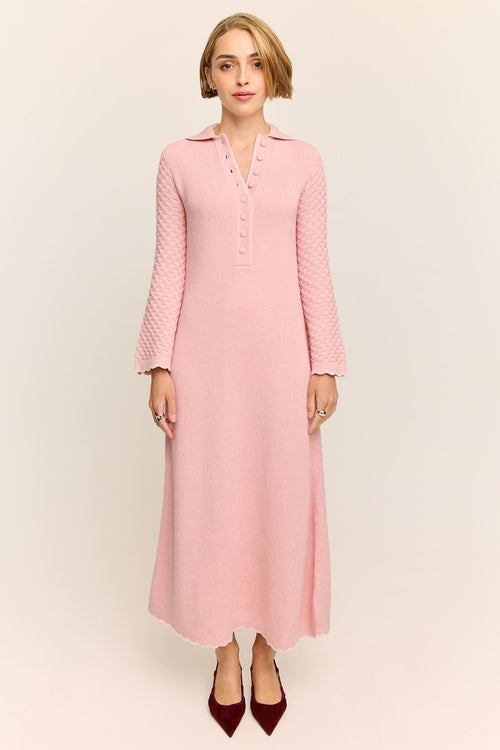 Daphne Long Sleeve Knit Midaxi Dress Sakura Pink