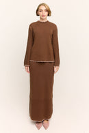 Jasmine Scallop Knit Nursing Sweater Chocolate