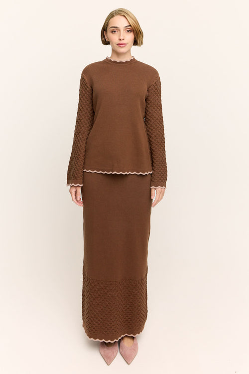 Jasmine Scallop Knit Nursing Sweater Chocolate