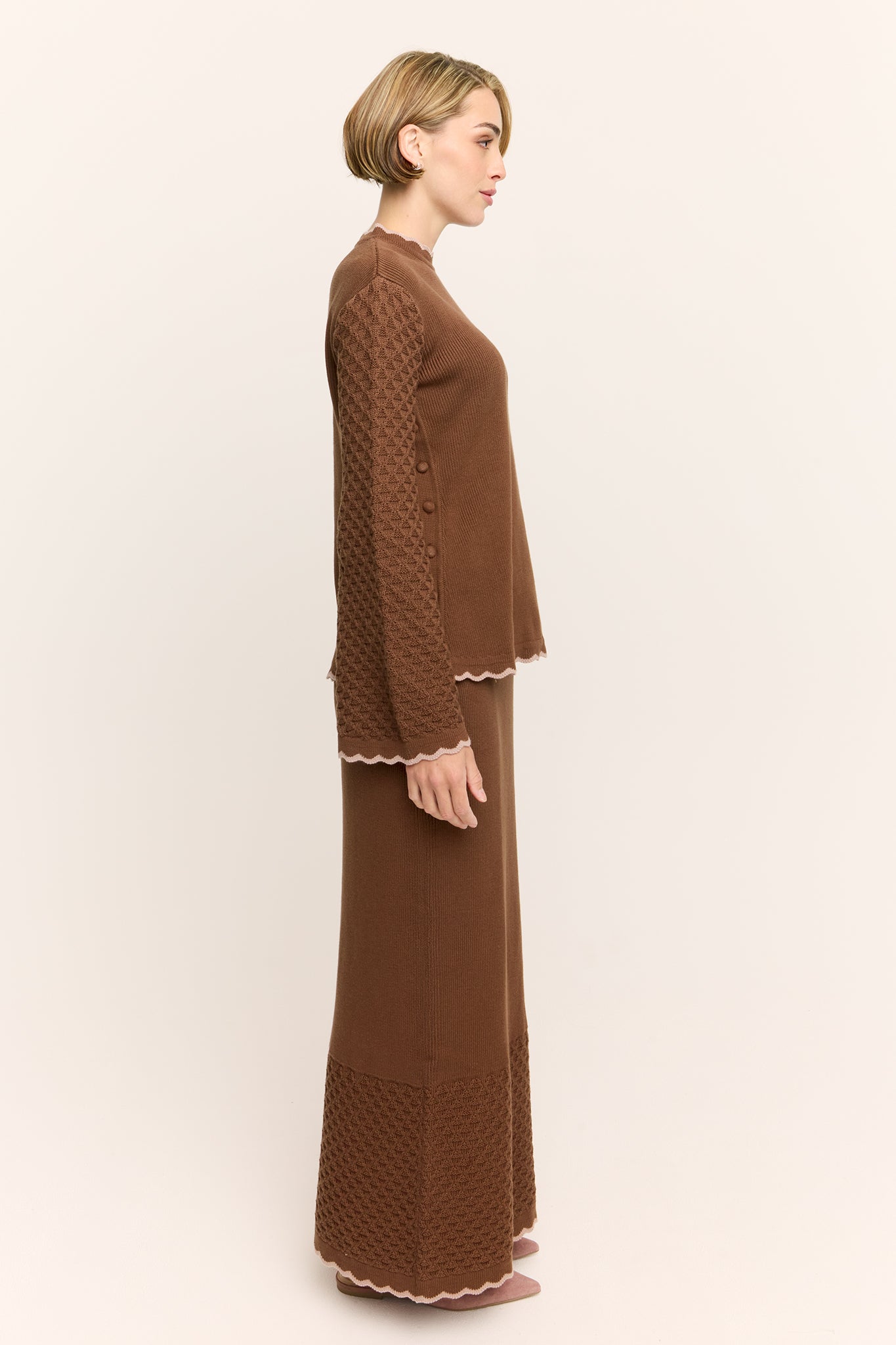 Jasmine Scallop Knit Nursing Sweater Chocolate