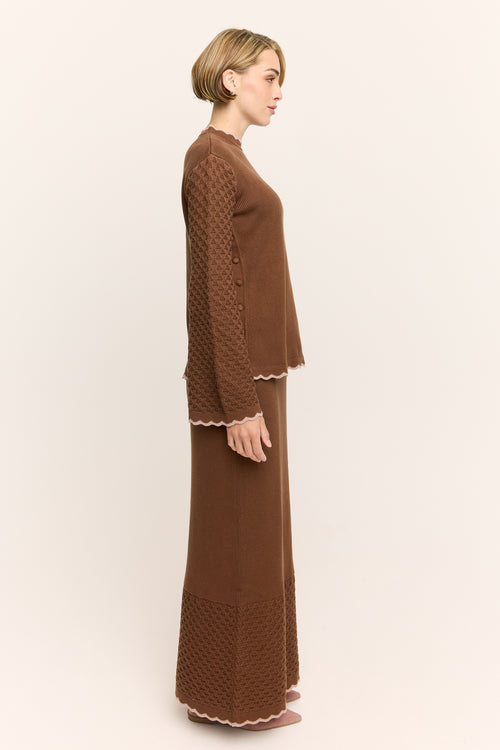 Jasmine Scallop Knit Nursing Sweater Chocolate