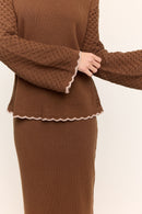 Jasmine Scallop Knit Nursing Sweater Chocolate