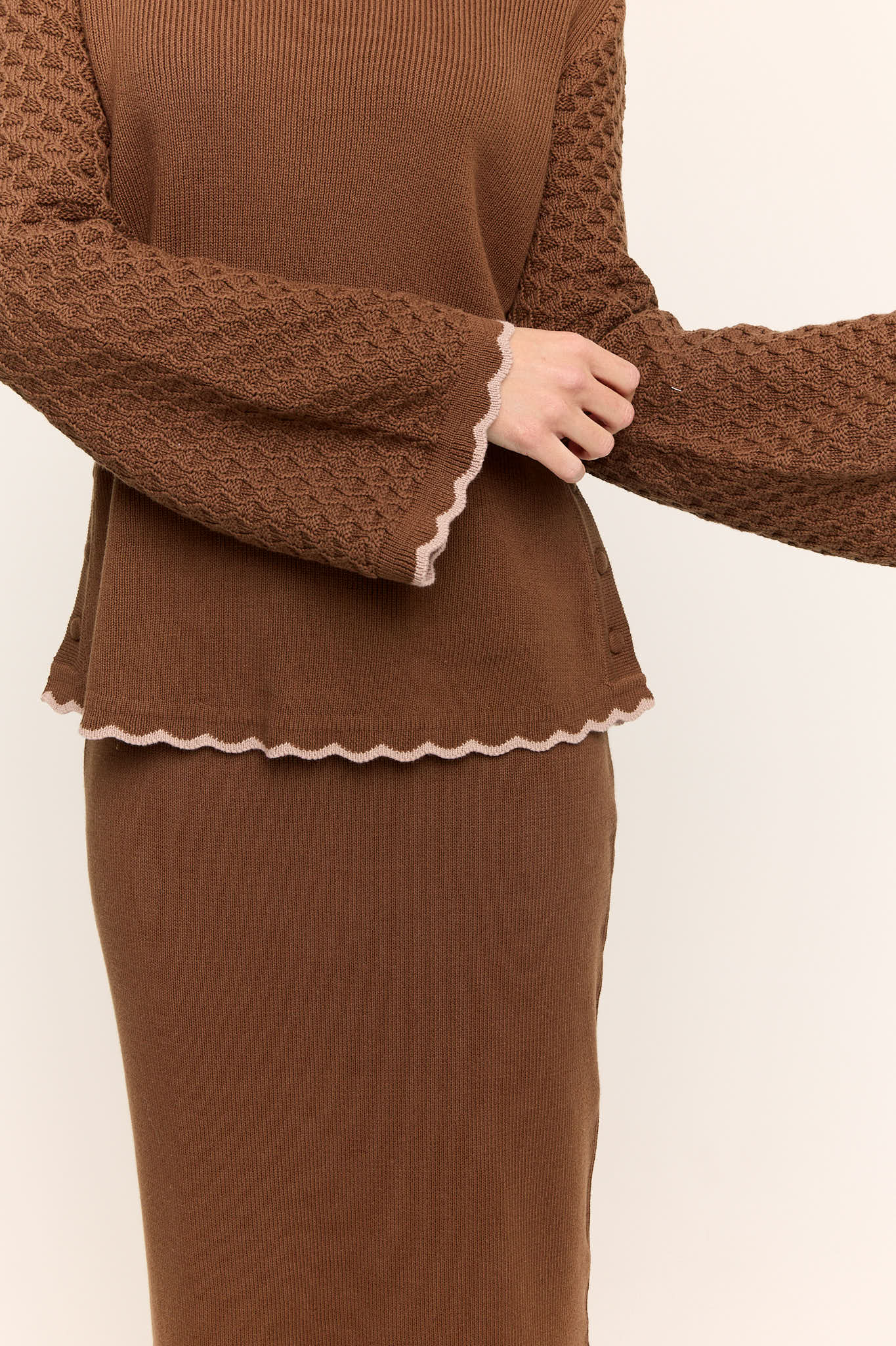 Jasmine Scallop Knit Nursing Sweater Chocolate