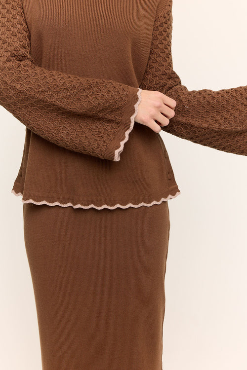 Jasmine Scallop Knit Nursing Sweater Chocolate