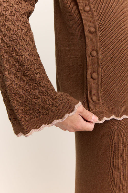 Jasmine Scallop Knit Nursing Sweater Chocolate