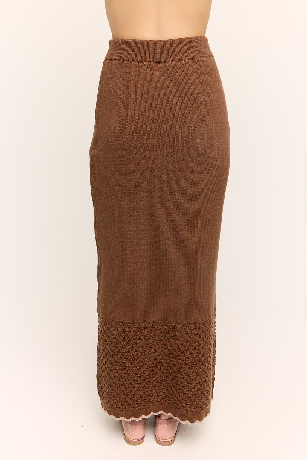 Camellia Scallop Knit Maxi Skirt Chocolate