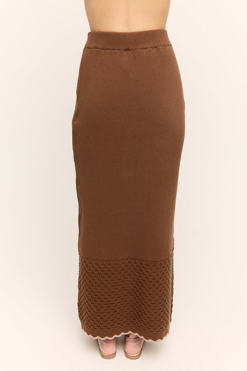 Camellia Scallop Knit Maxi Skirt Chocolate