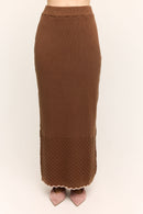 Camellia Scallop Knit Maxi Skirt Chocolate