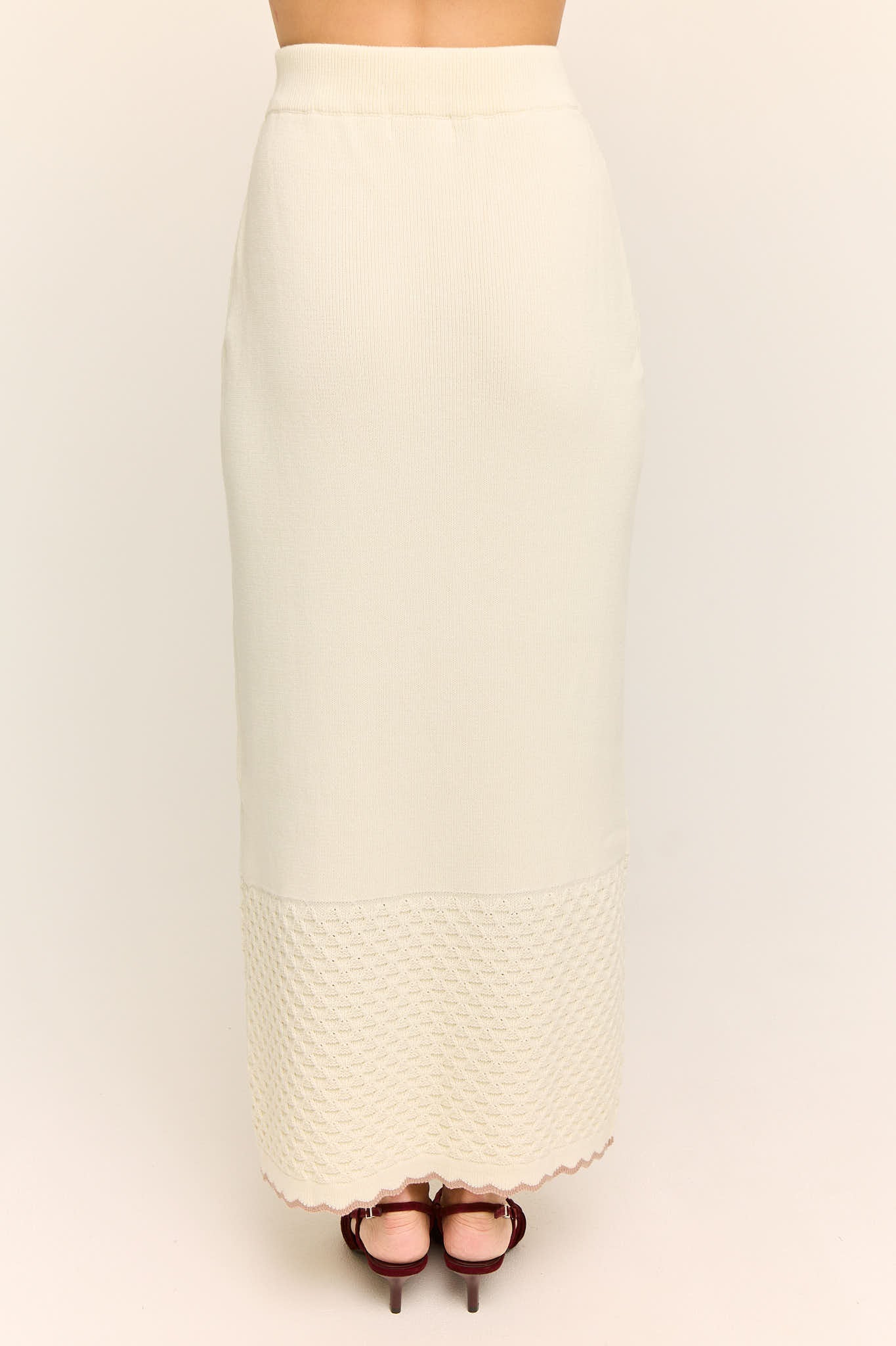 Camellia Scallop Knit Maxi Skirt Buttercream