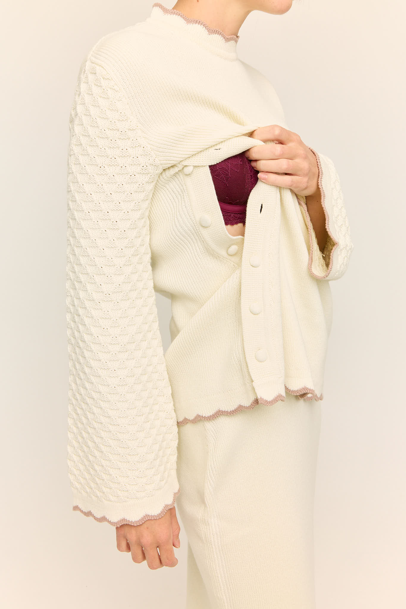 Jasmine Scallop Knit Nursing Sweater Buttercream